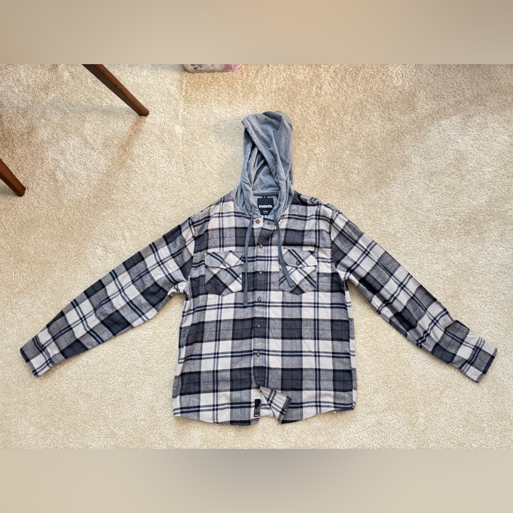 RSQ Gray and Black Plaid Hoodie Sweater